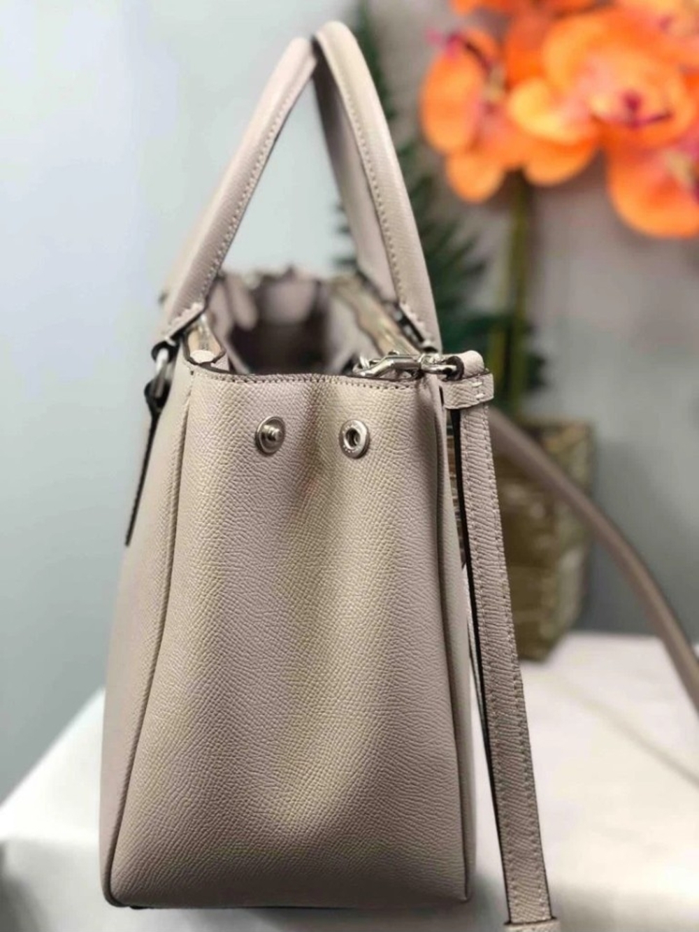 Coach Taupe Cream Pebbled Leather Satchel with Wallet - Picture 5 of 16